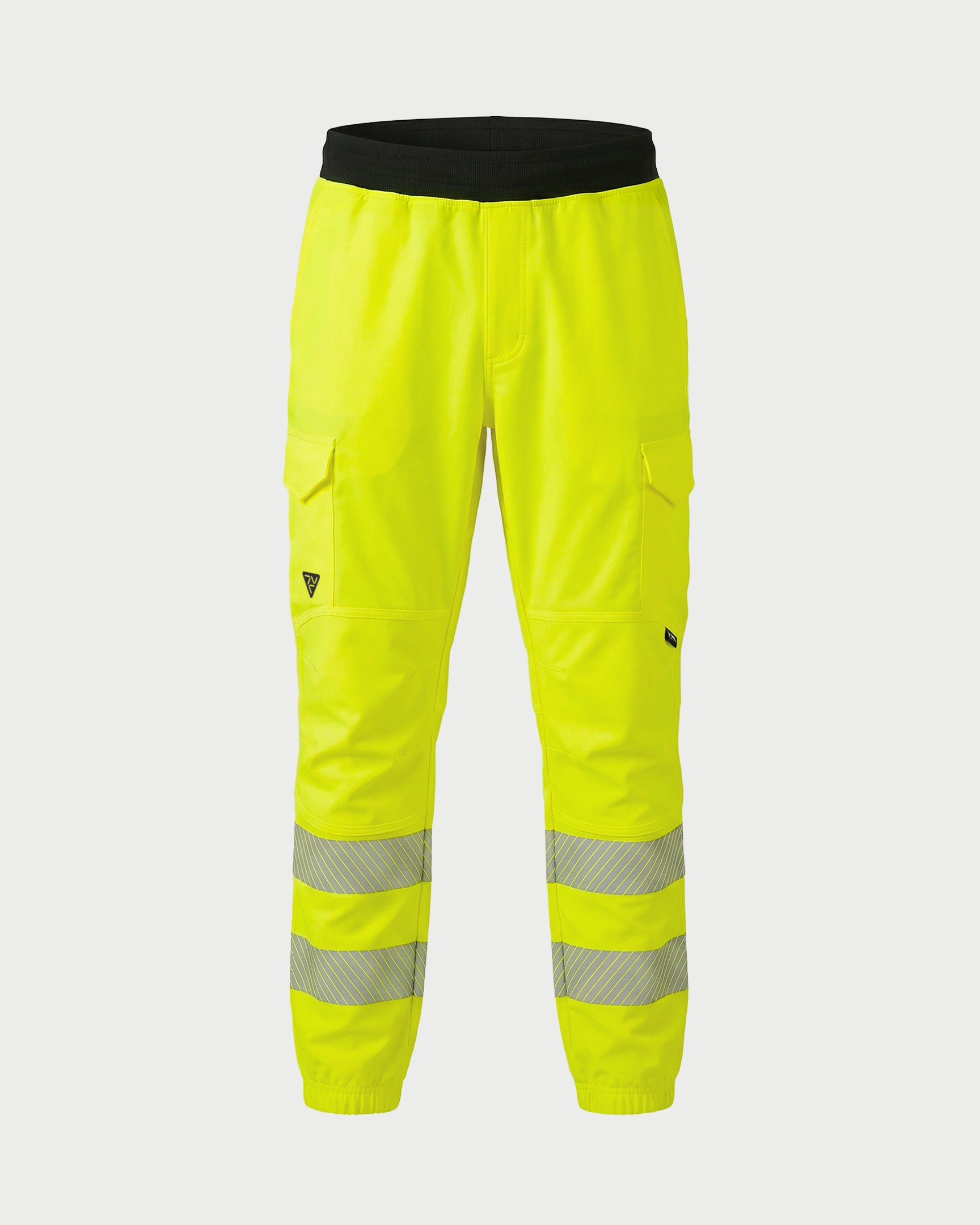 Vohl Hi Vis Jogger Pant – Safety Yellow – SKU HV-JG-105, front view with reflective leg bands and elastic cuffs | color:safety-yellow