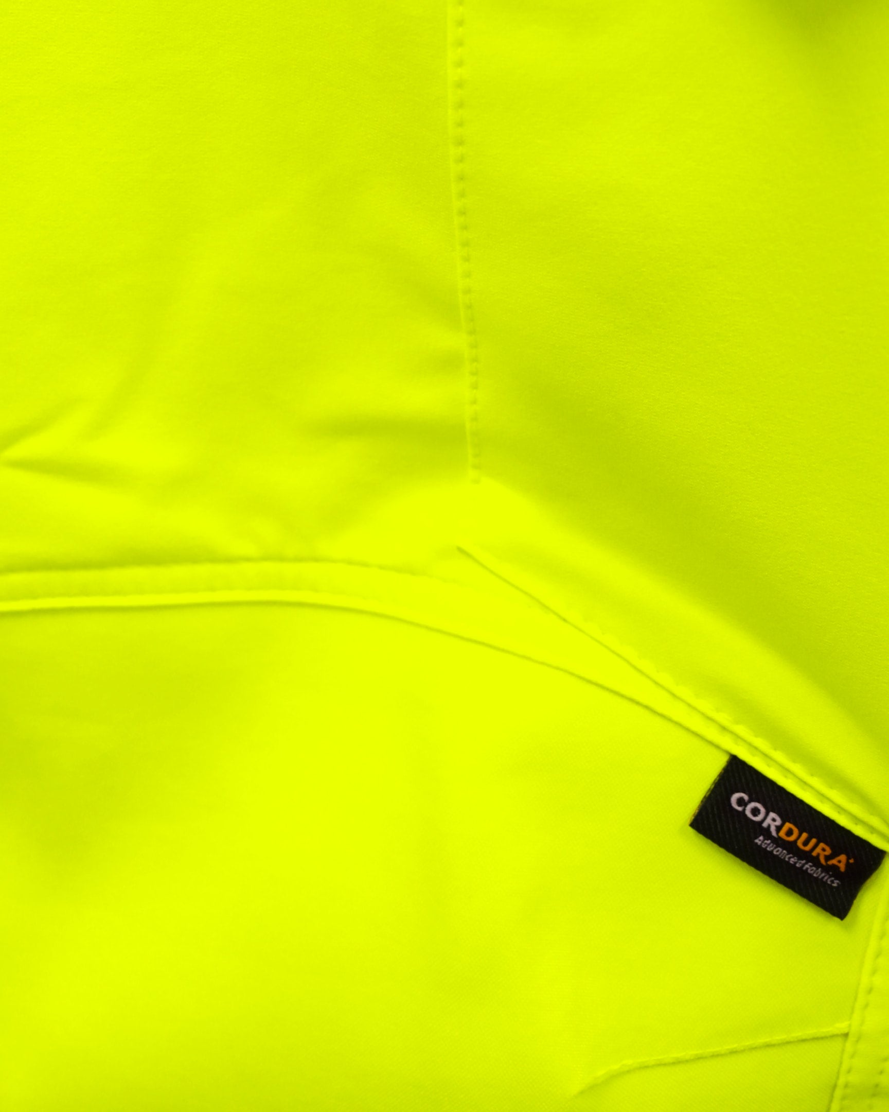Vohl Hi Vis Jogger Pant – Safety Yellow – SKU HV-JG-105, Cordura® reinforced fabric detail close-up | color:safety-yellow