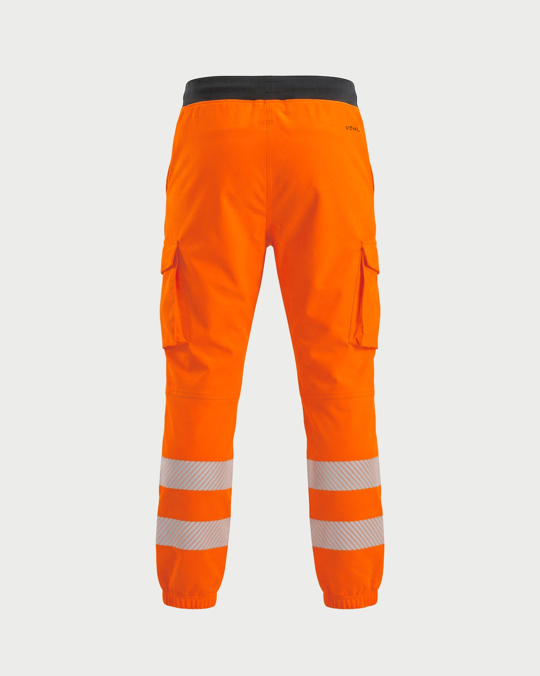 Vohl Hi Vis Jogger Pant – Safety Orange – SKU HV-JG-205, back view with elastic waistband and reflective lower leg bands | color:safety-orange