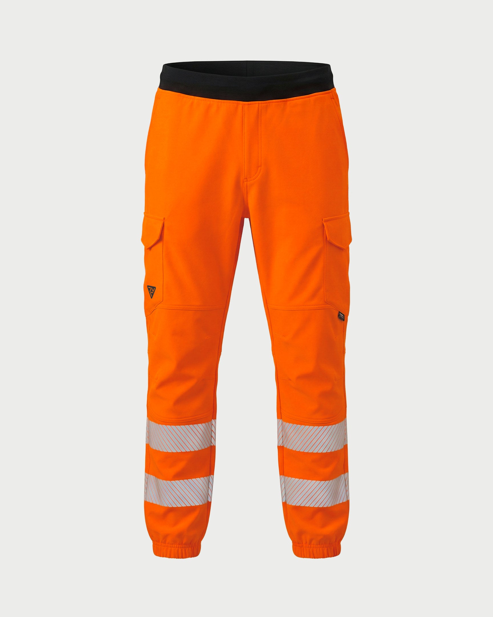 Vohl Hi Vis Jogger Pant – Safety Orange – SKU HV-JG-205, front view with reflective leg bands and elastic cuffs | color:safety-orange