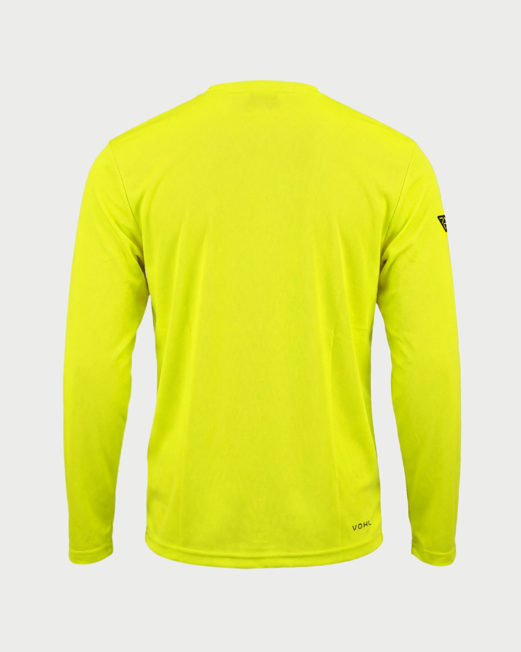 Vohl Hi Vis Long Sleeve T-Shirt – Safety Yellow – SKU HV-LS-100, back view with long sleeve coverage | color:safety-yellow