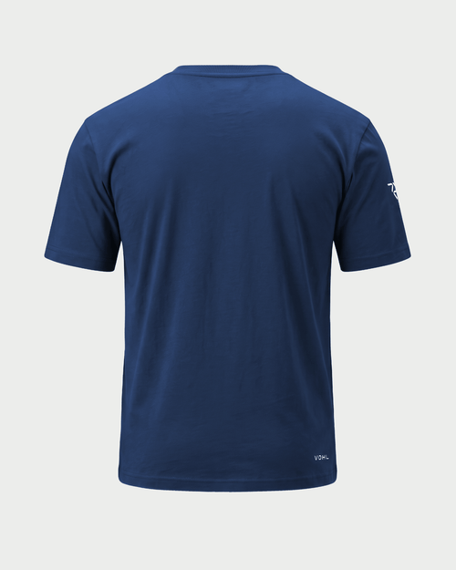 Men’s short sleeve crew neck T-shirt in Detroit Blue, back view – SKU WW-BT-600 | color:detroit-blue