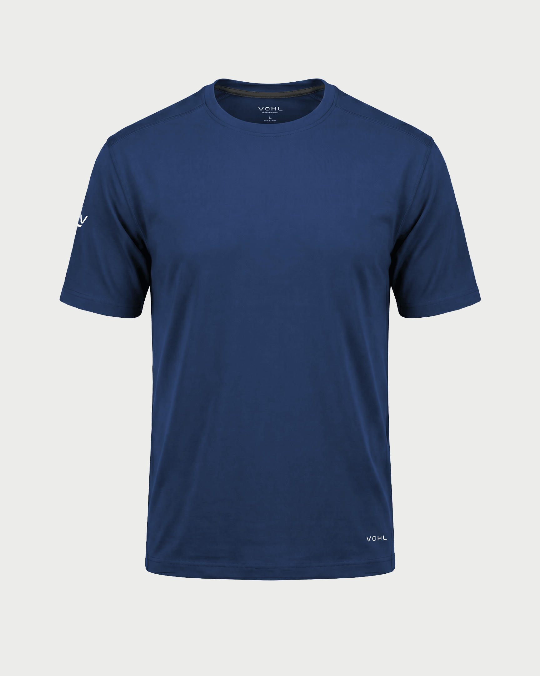Men’s short sleeve crew neck T-shirt in Detroit Blue, front view – SKU WW-BT-600 | color:detroit-blue