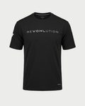 Men’s short sleeve graphic T-shirt in Black with reVOHLution chest print, front view – SKU WW-RT-900 | color:black
