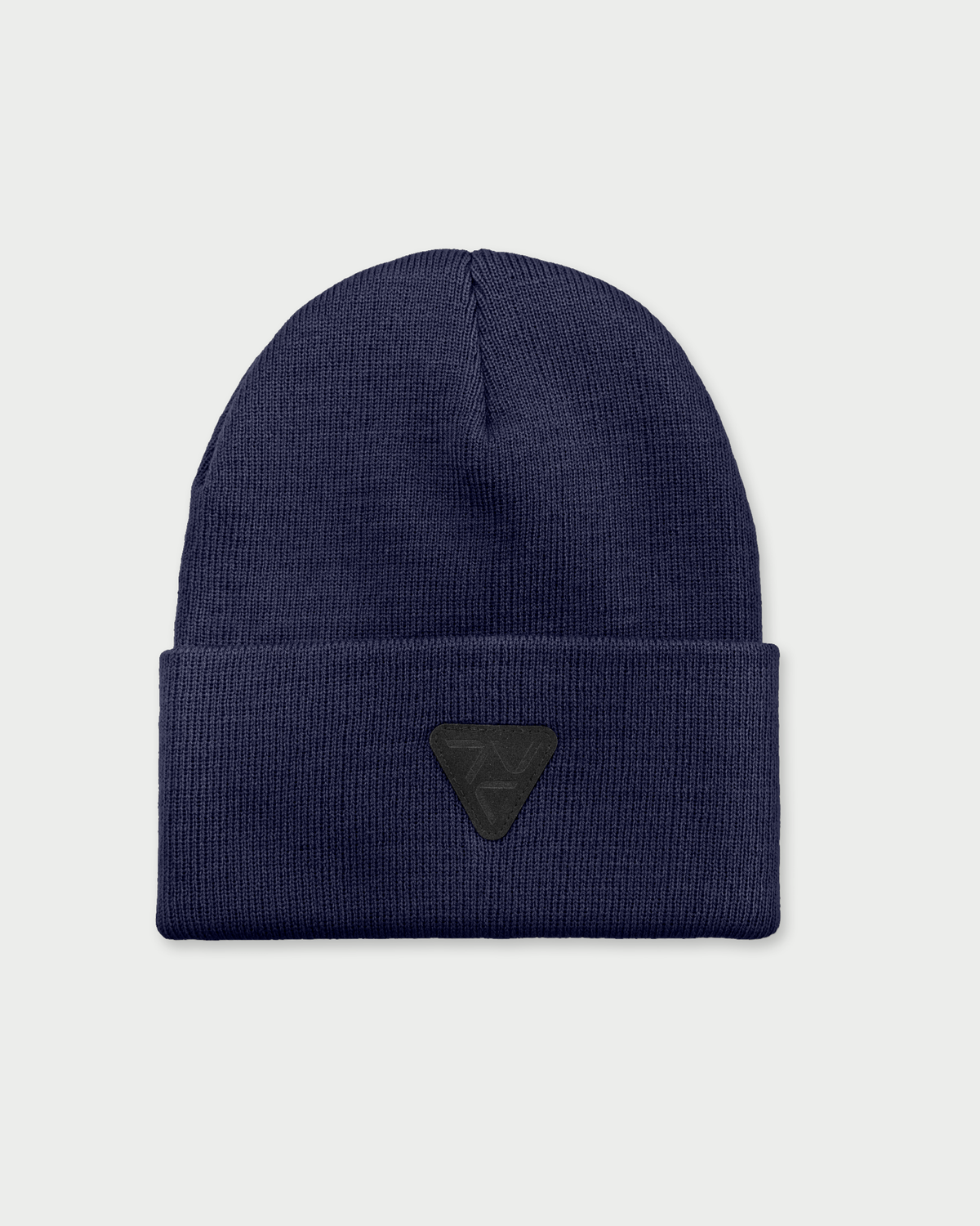VOHL Beanie in Detroit Blue, front view with black triangular logo patch on folded cuff - SKU AC-BN-600