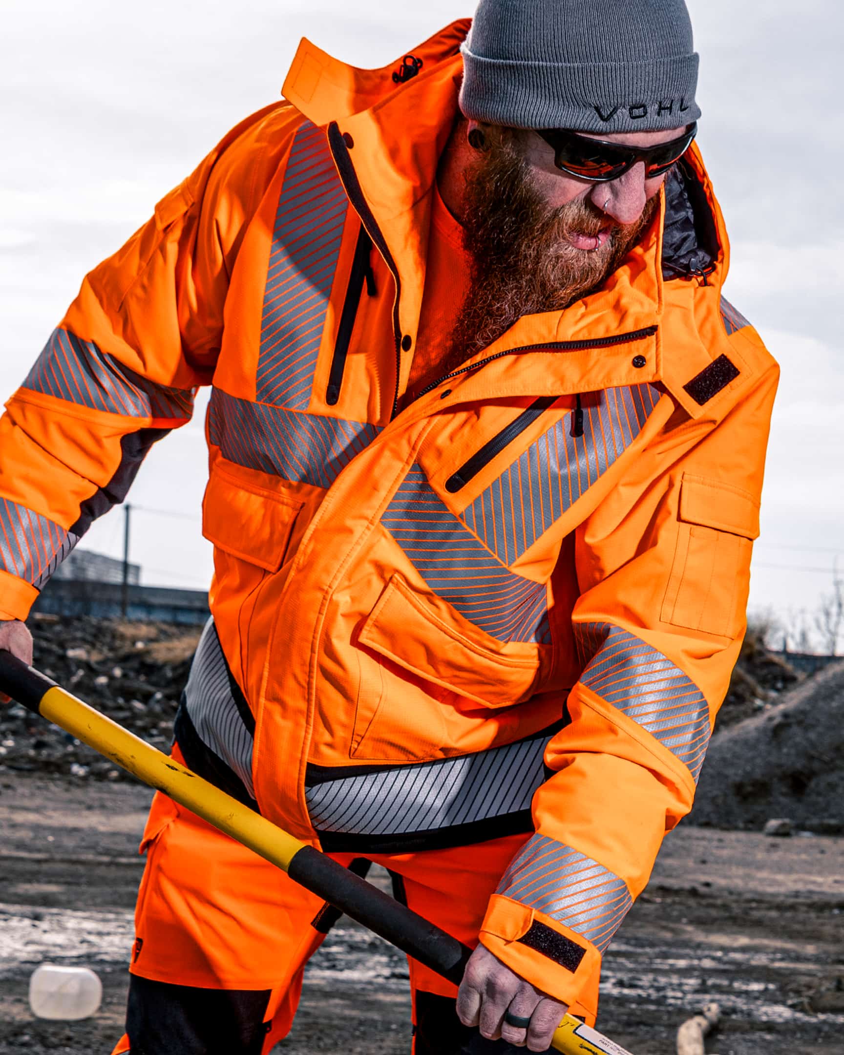 Vohl Hi Vis Waterproof Insulated Jacket – Safety Orange – SKU HV-IJ-205, lifestyle construction | color:safety-orange