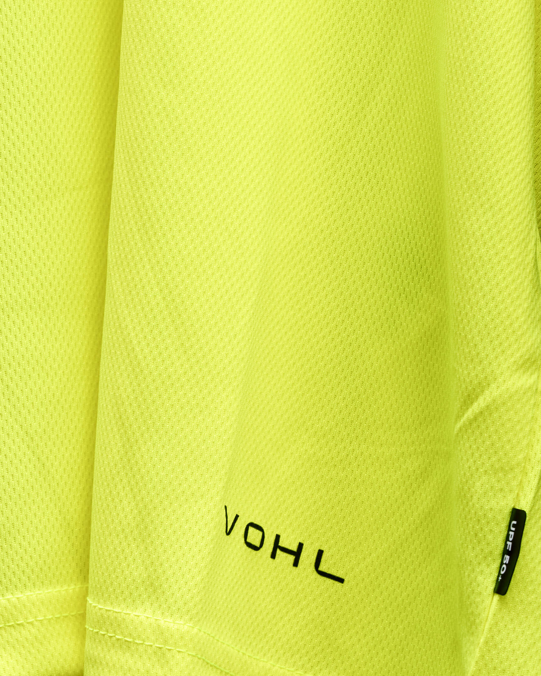 VOHL Hi Vis Long Sleeve T-Shirt – Safety Yellow featuring lightweight breathable fabric and high-visibility finish in a detailed product close-up | color:safety-yellow