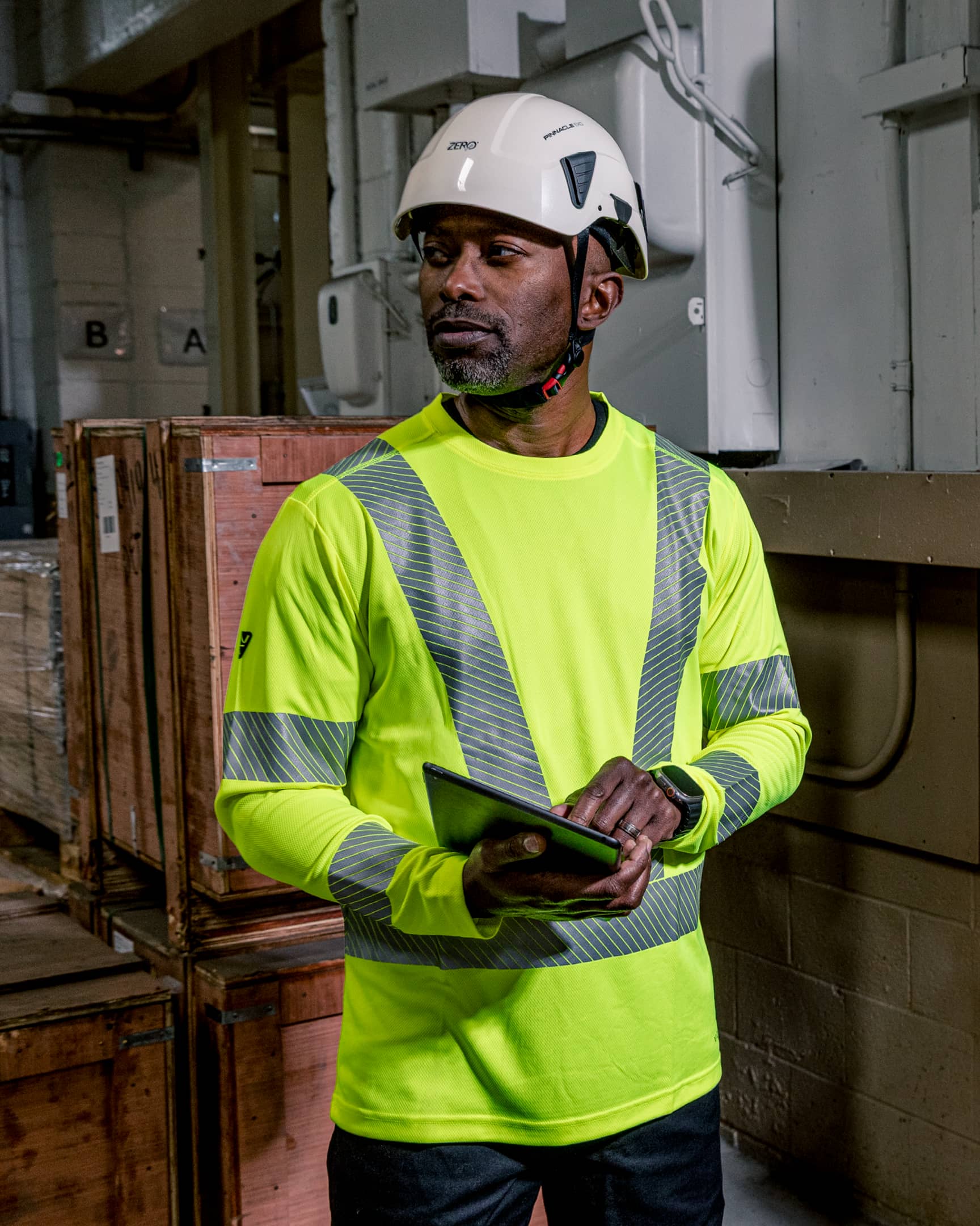 Vohl Hi Vis Long Sleeve Reflective T-Shirt – Safety Yellow – SKU HV-LS-105, Lifestyle tablet | color:safety-yellow
