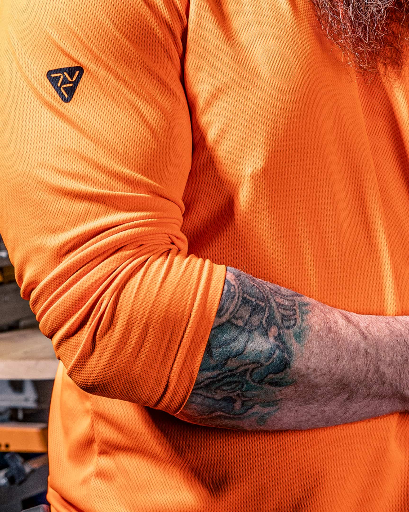 Vohl Hi Vis Long Sleeve T-Shirt – Safety Orange – SKU HV-LS-200, lifestyle close-up | color:safety-orange