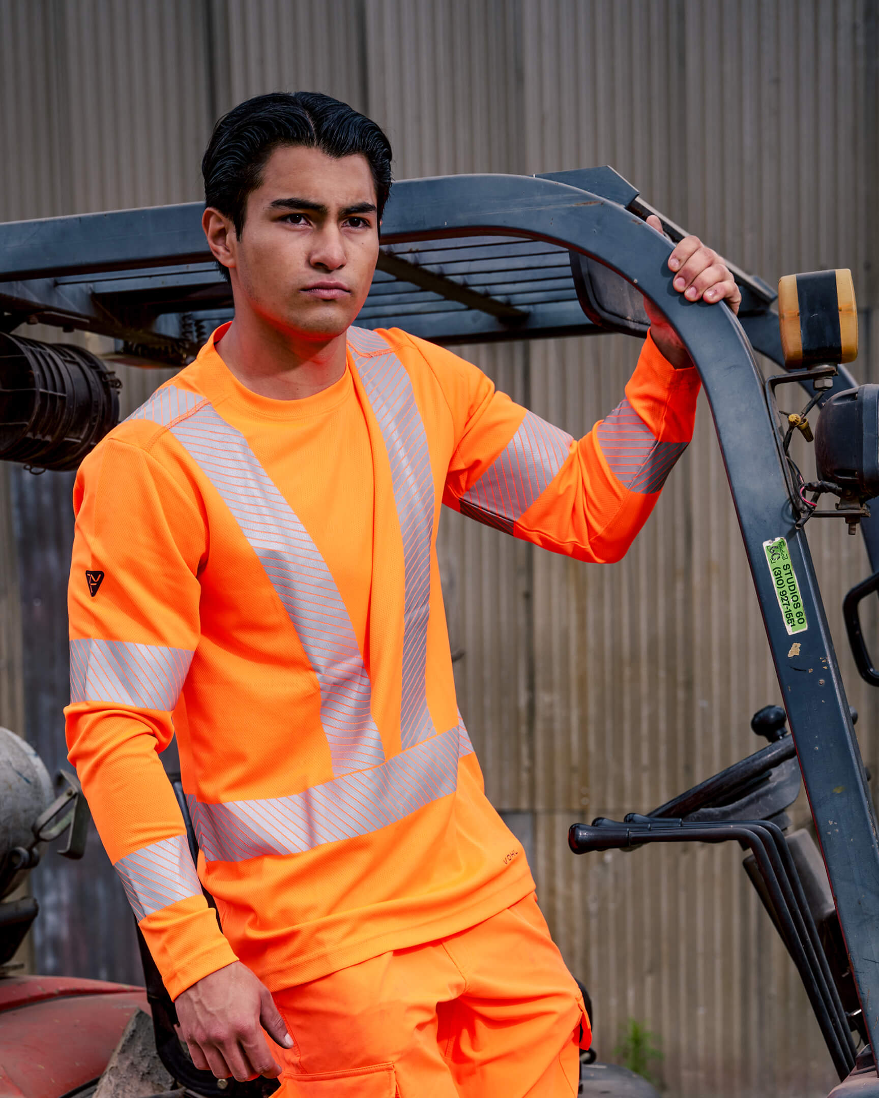 VOHL Hi Vis Long Sleeve T-Shirt – Safety Yellow featuring lightweight breathable fabric and high-visibility finish in a detailed product close-up | color:safety-orange