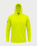 Vohl Hi Vis Long Sun Hoody – Safety Yellow – SKU HV-SH-100, front view with hood up and long sleeve coverage | color:safety-yellow