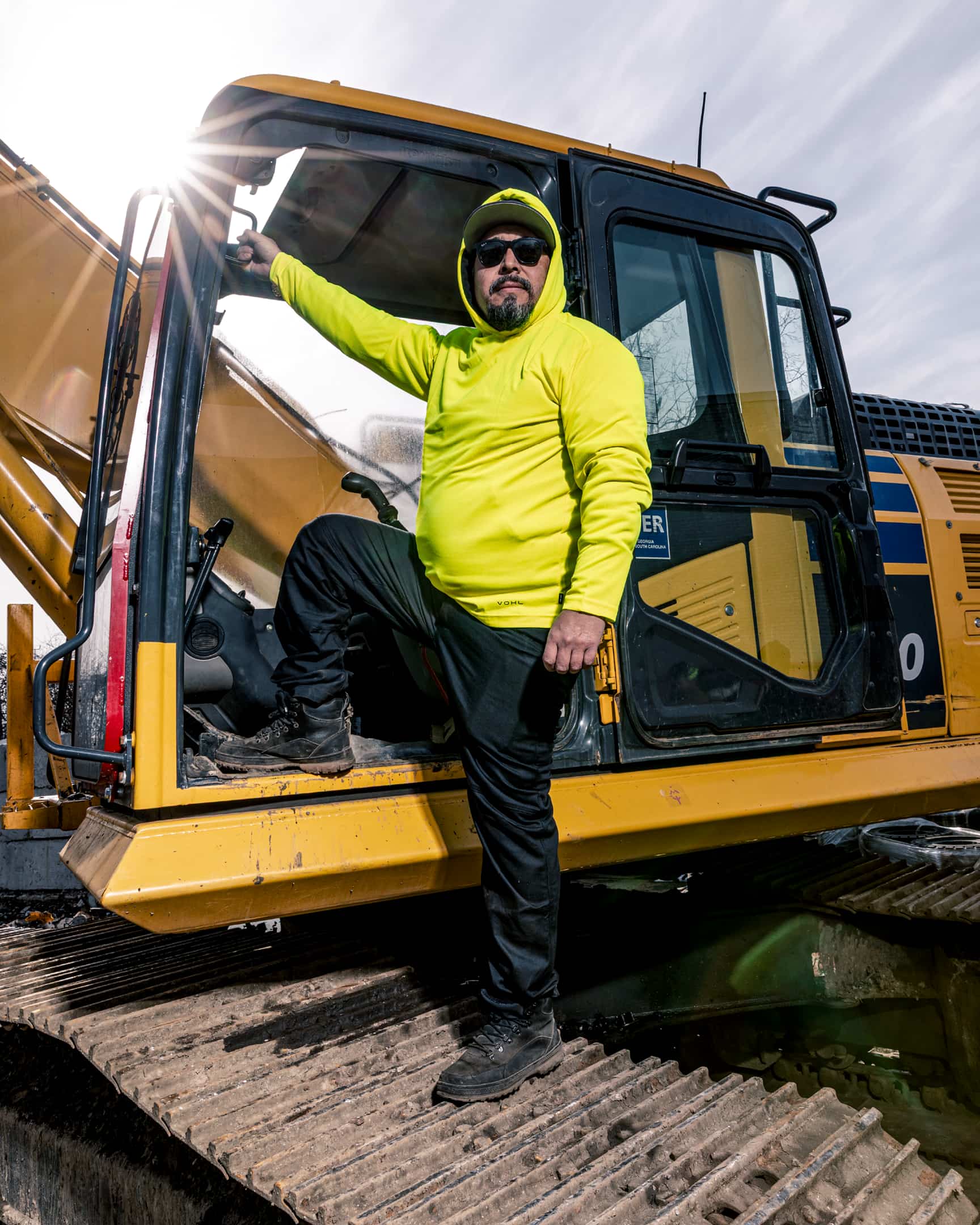 Vohl Hi Vis Long Sun Hoody – Safety Yellow – SKU HV-SH-100, lifestyle | color:safety-yellow
