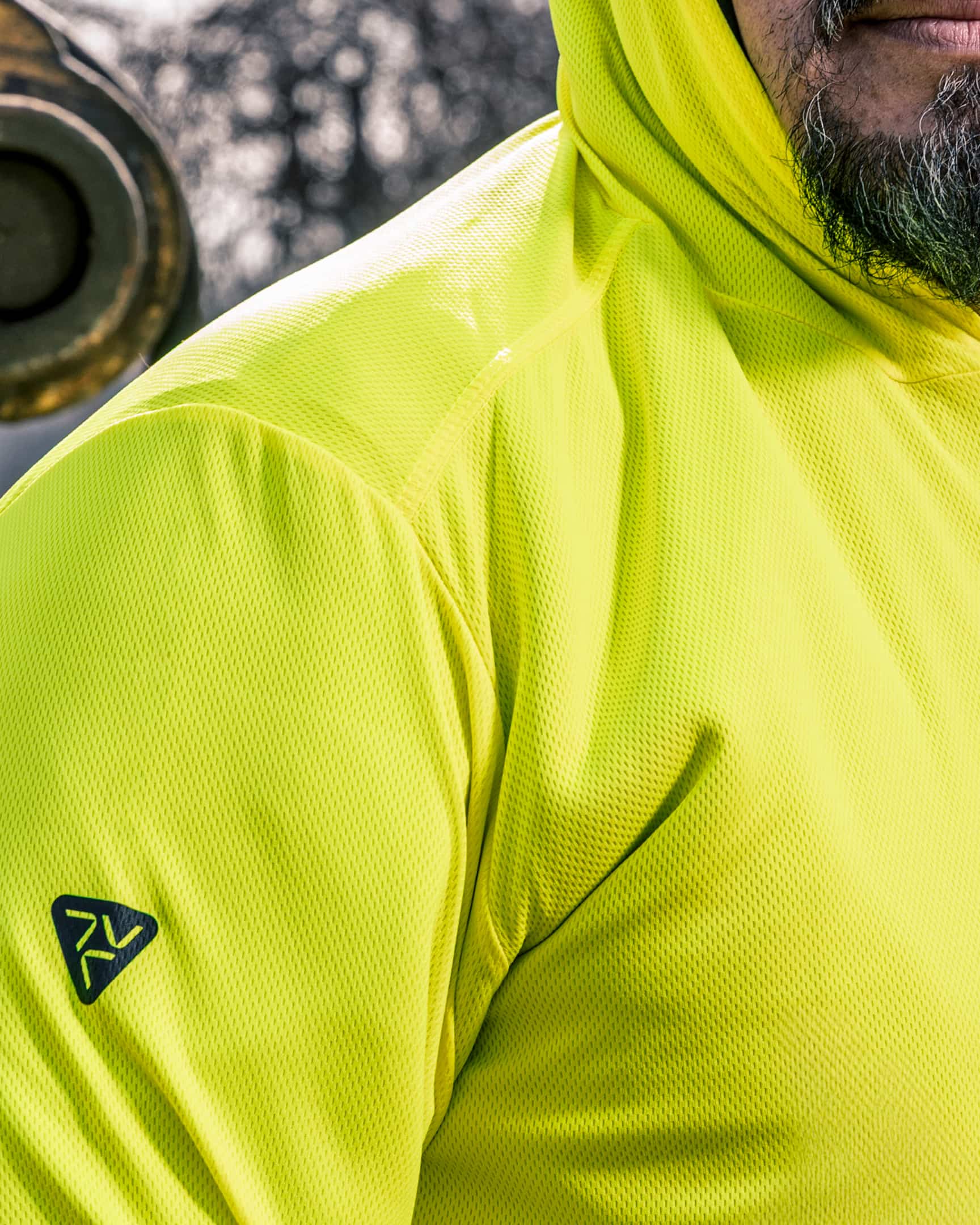 Vohl Hi Vis Long Sun Hoody – Safety Yellow – SKU HV-SH-100, lifestyle closeup | color:safety-yellow