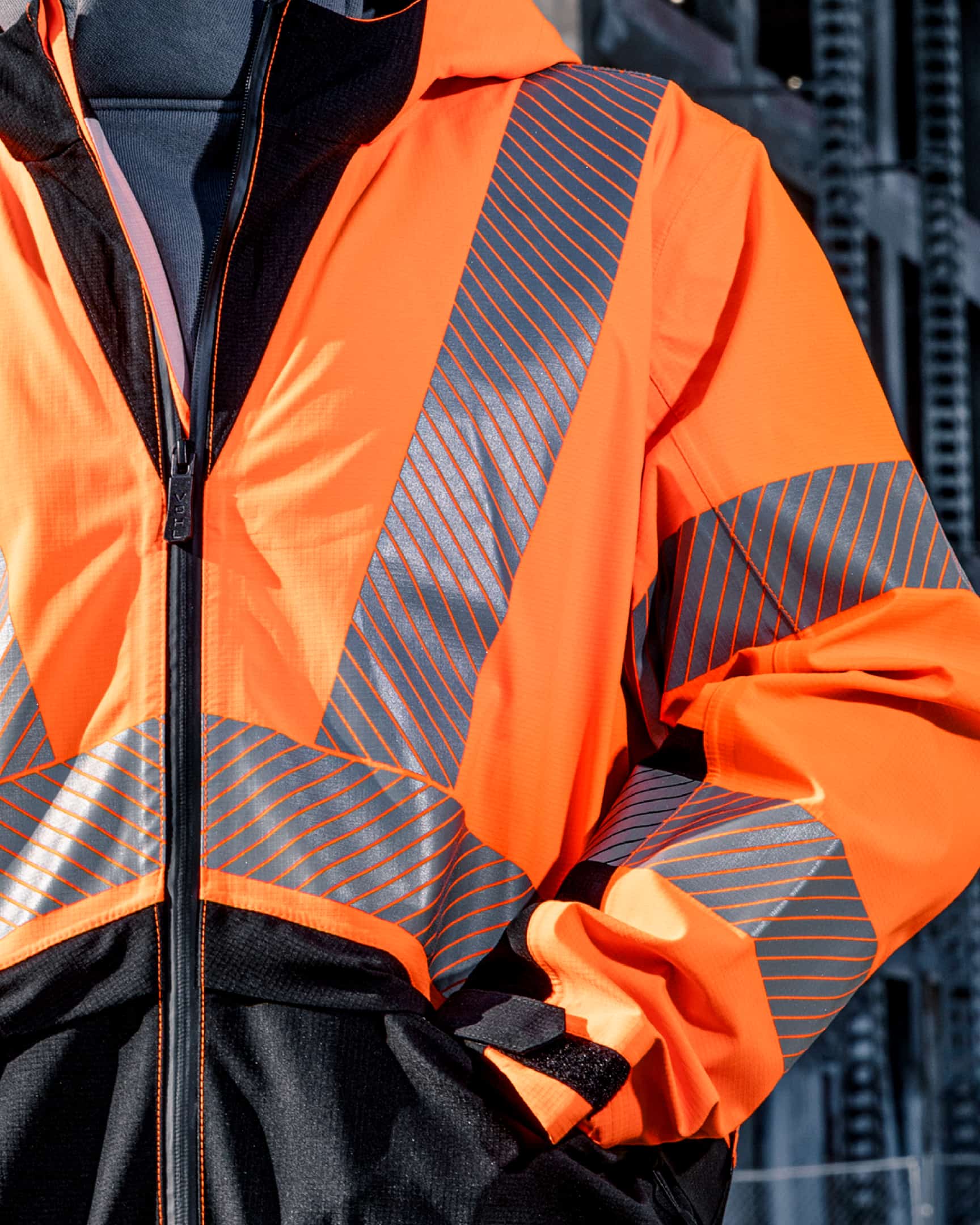 Vohl Hi Vis Waterproof Shell Jacket – Safety Orange – SKU HV-SJ-205, lifestyle closeup| color:safety-orange