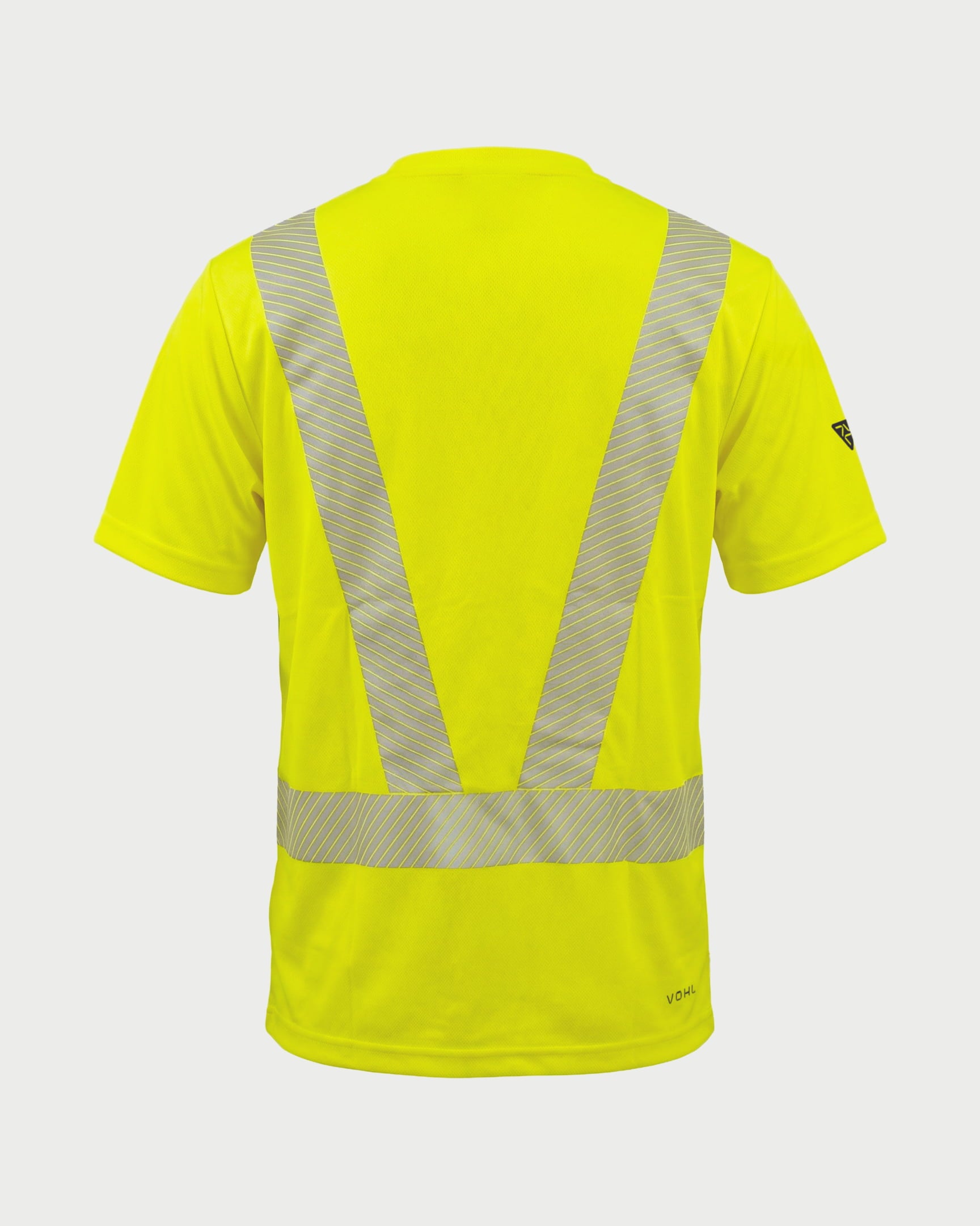 Vohl Hi Vis Short Sleeve Reflective T-Shirt – Safety Yellow – SKU HV-SS-105, back view with reflective tape detail | color:safety-yellow