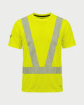 Vohl Hi Vis Short Sleeve Reflective T-Shirt – Safety Yellow – SKU HV-SS-105, front view with segmented reflective tape and crew neck | color:safety-yellow