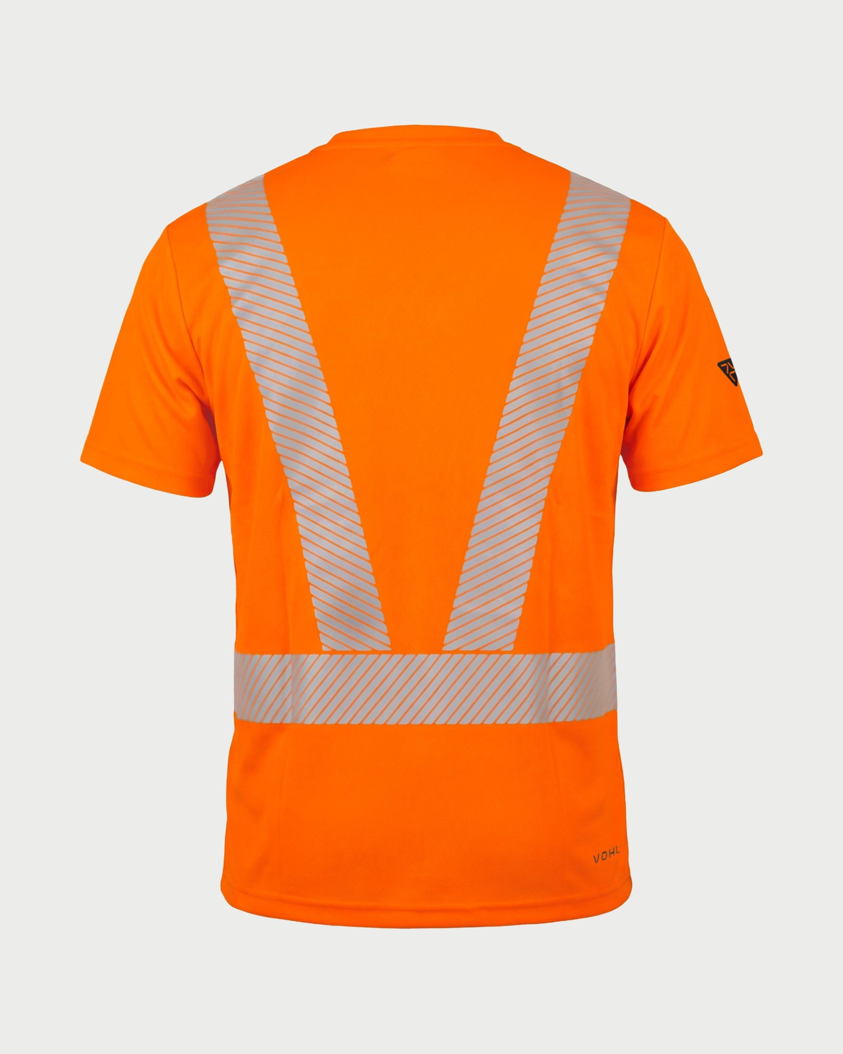 Vohl Hi Vis Short Sleeve Reflective T-Shirt – Safety Yellow – SKU HV-SS-205, back view with reflective tape detail | color:safety-orange