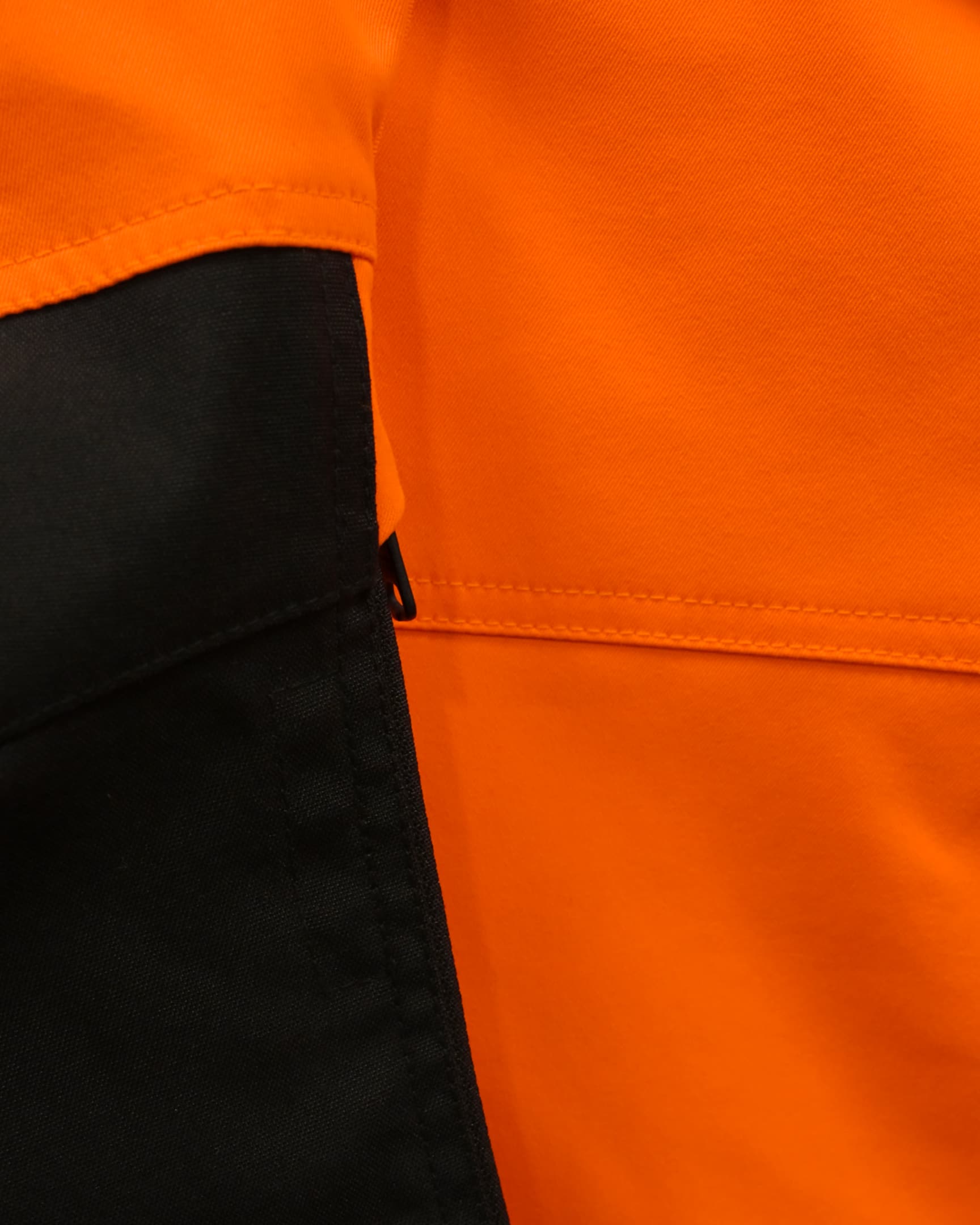 Vohl Hi Vis Utility Pant – Safety Orange – SKU HV-UP-205, heavy-duty Cordura reinforced contrast fabric close-up | color:safety-orange