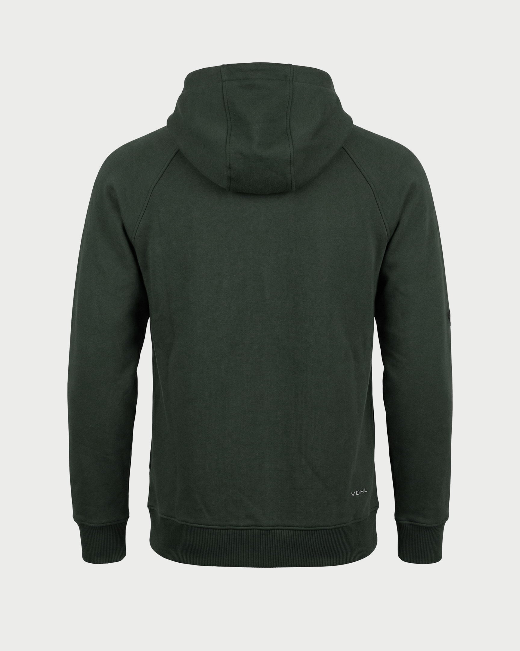 Vohl Heavyweight Fleece Hoody - Deep Forest Green - SKU WW-PO-400, back view with structured hood and ribbed hem | color:deep-forest-green