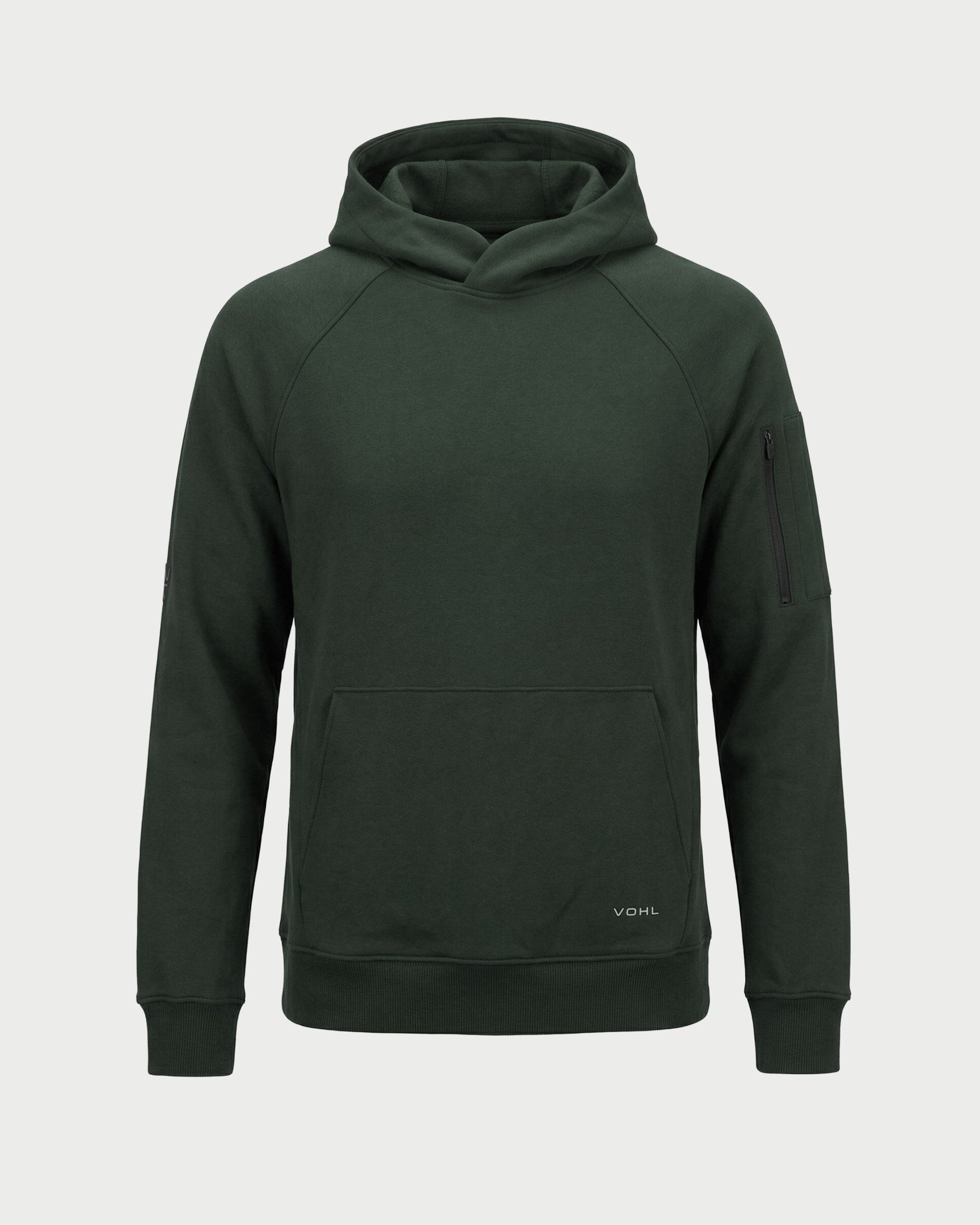 Vohl Heavyweight Fleece Hoody - Deep Forest Green - SKU WW-PO-400, front view with kangaroo pocket and ribbed cuffs | color:deep-forest-green