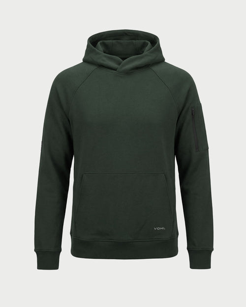 Vohl Heavyweight Fleece Hoody - Deep Forest Green - SKU WW-PO-400, front view with kangaroo pocket and ribbed cuffs | color:deep-forest-green