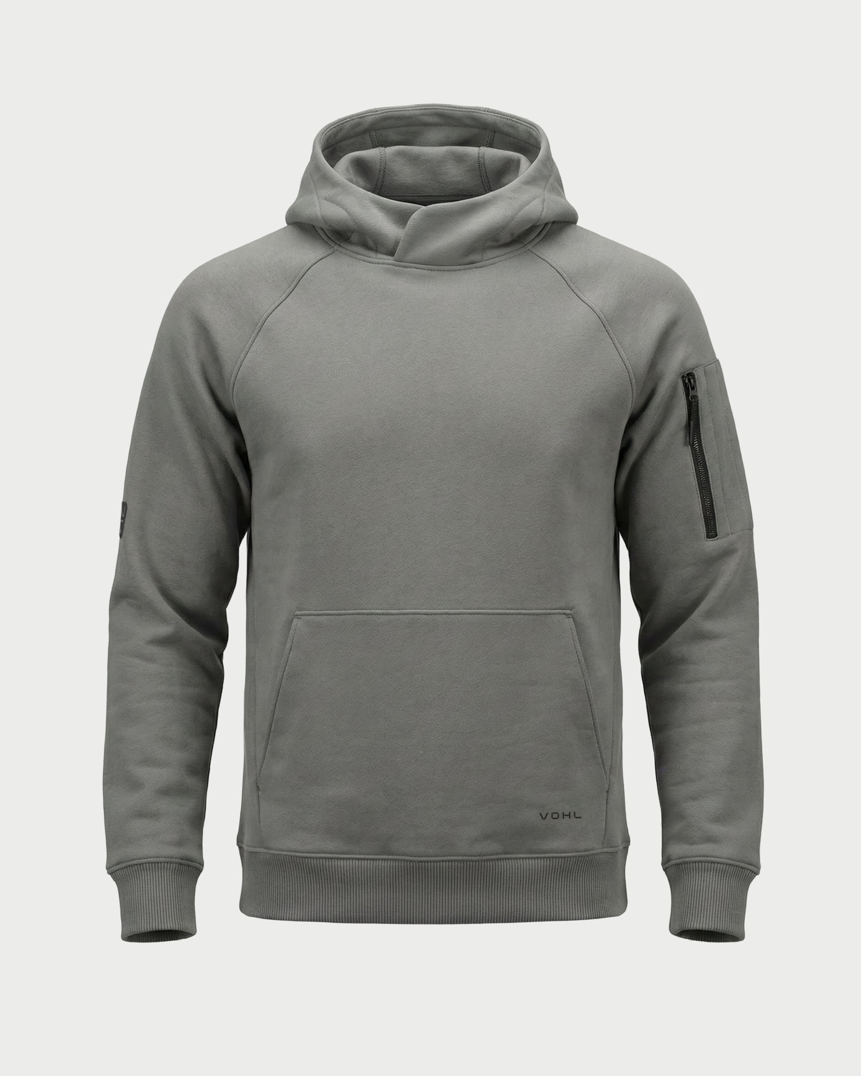 Vohl Heavyweight Fleece Hoody - Pewter - SKU WW-PO-700, front view with kangaroo pocket and ribbed cuffs | color:pewter