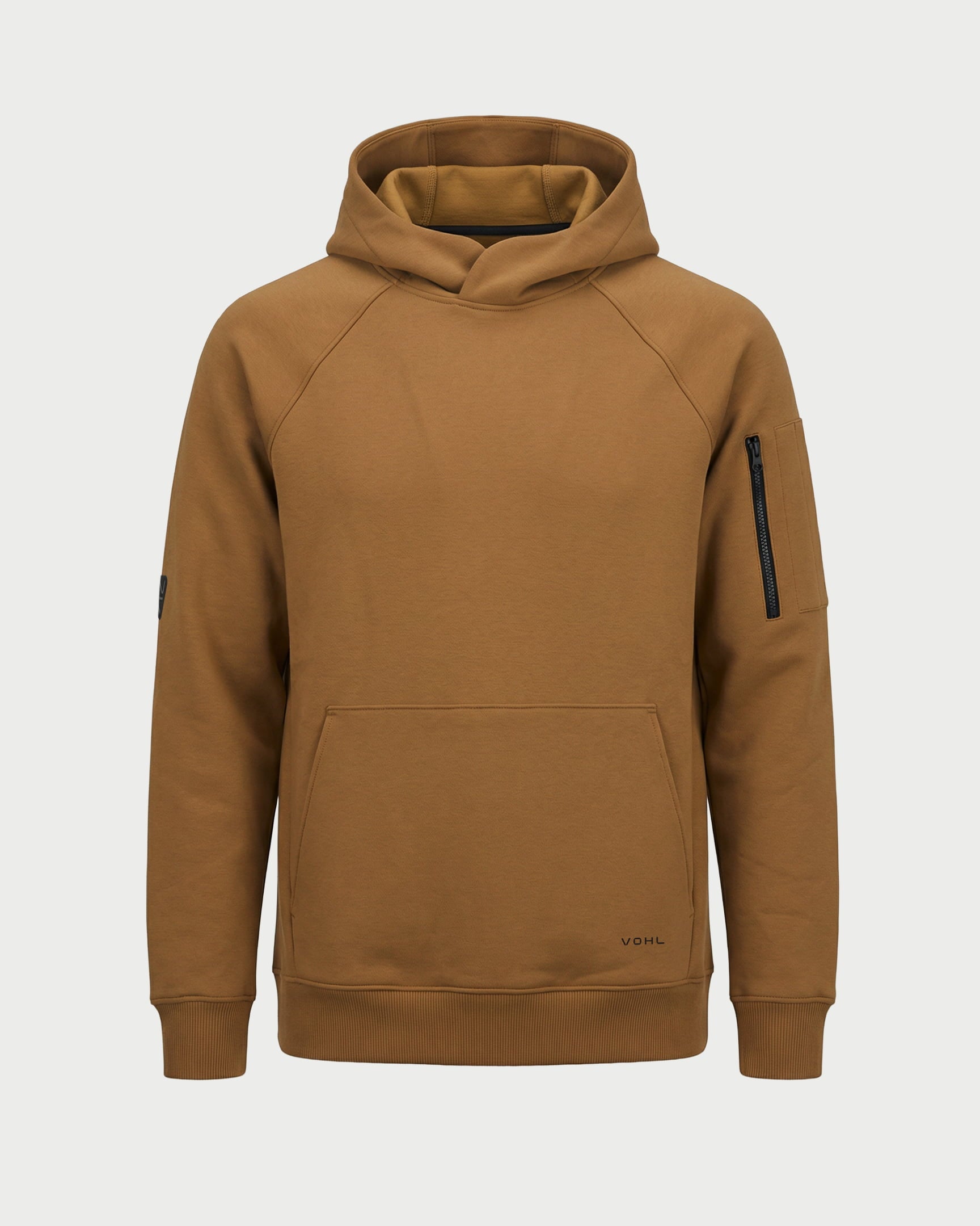 Vohl Heavyweight Fleece Hoody – Tobacco – SKU WW-PO-800, front view with kangaroo pocket and ribbed cuffs | color:tobacco