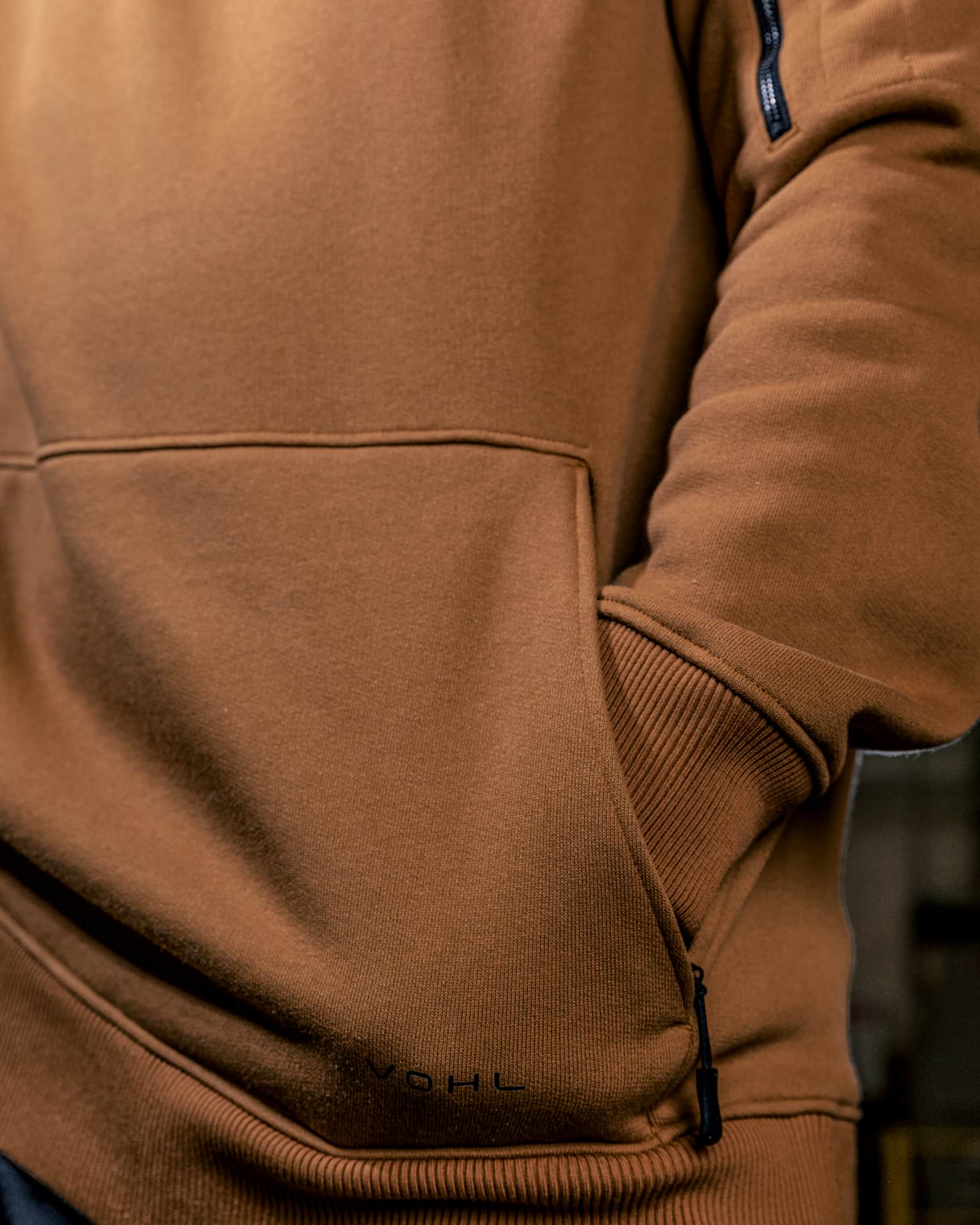 Vohl Heavyweight Fleece Hoody – Tobacco – SKU WW-PO-800, lifestyle pocket | color:tobacco