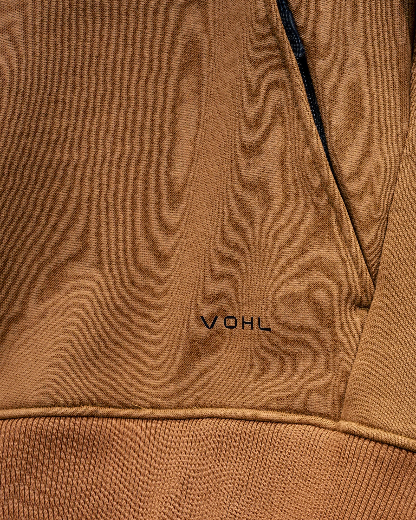 VOHL Heavyweight Fleece Hoody – Tobacco featuring the front kangaroo pocket and premium heavyweight fleece | color:tobacco