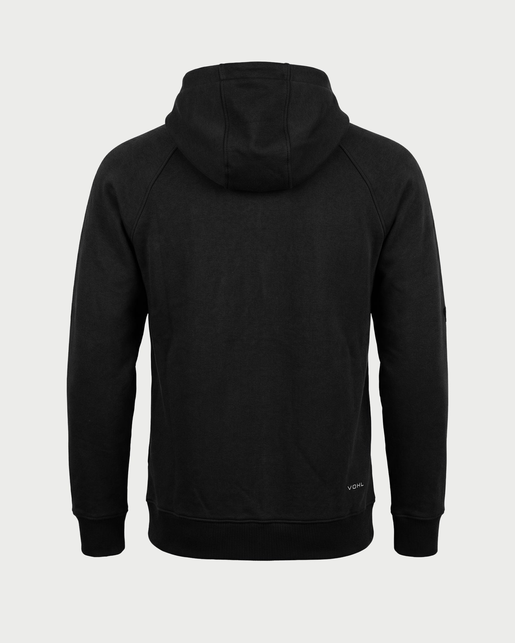 Vohl Heavyweight Fleece Hoody – Black – SKU WW-PO-900, back view with relaxed fit and ribbed hem | color:black