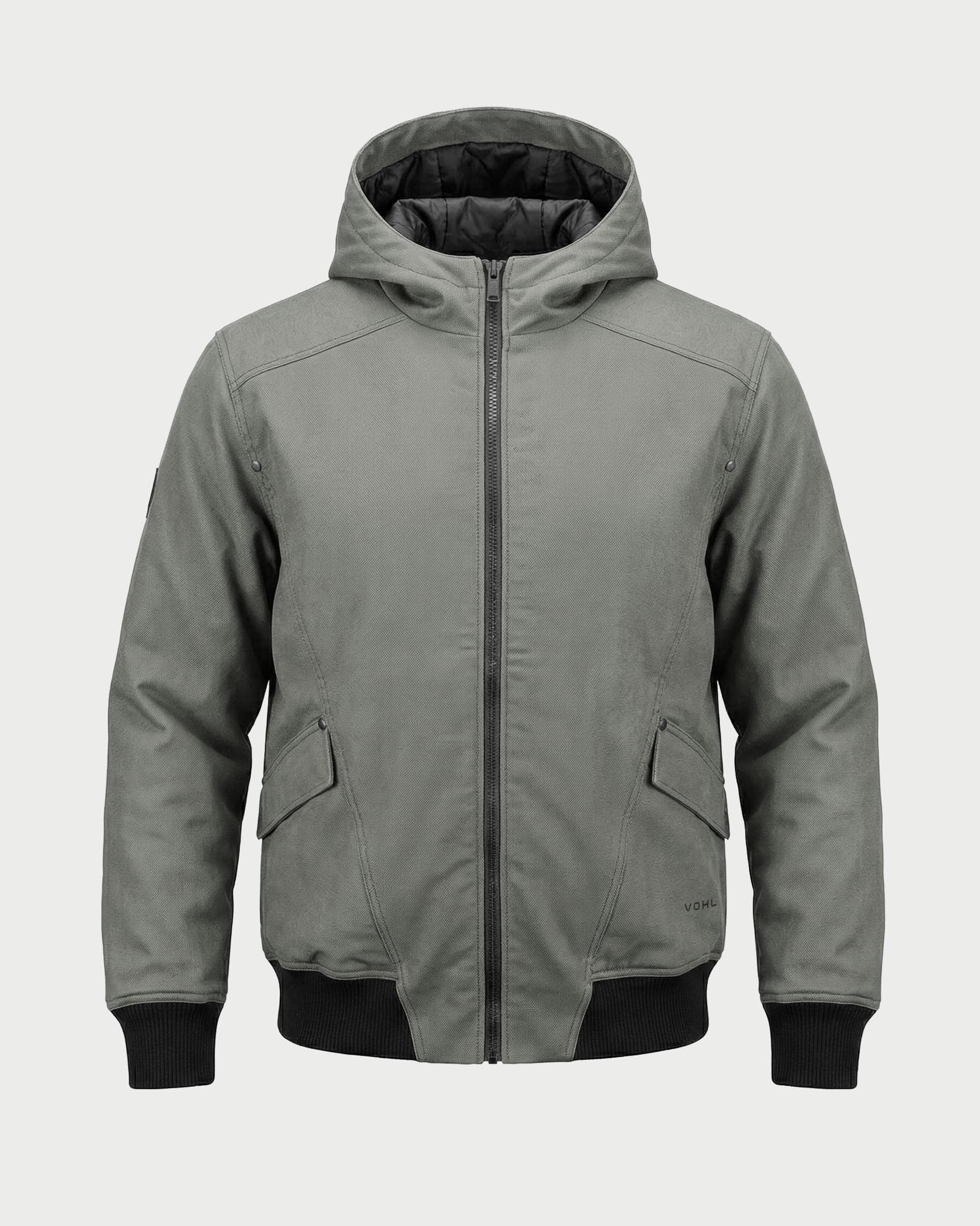 Vohl Quilted Lined Jacket - Pewter - SKU WW-UJ-700, front view with full zip, hood, ribbed cuffs and Cordura reinforced outer shell | color:pewter