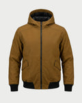 Vohl Quilted Lined Jacket - Tobacco - SKU WW-UJ-900, front view with full zip, hood, ribbed cuffs and Cordura reinforced outer shell | color:tobacco