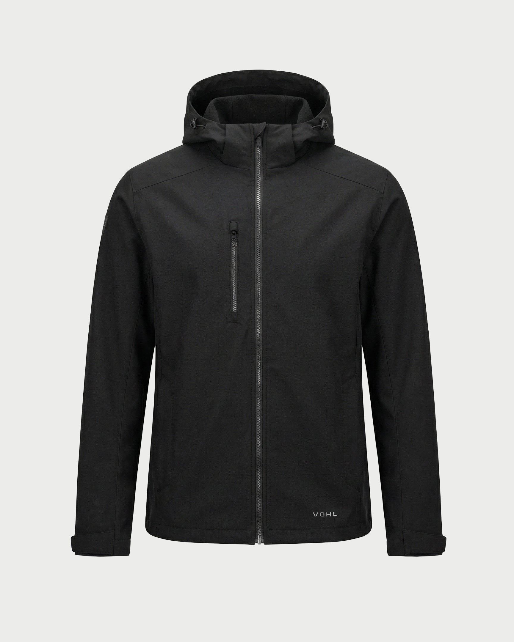Vohl Lined Winter Jacket - Black - SKU WW-WJ-900, front view with full zip, hood, zip chest pocket and Cordura reinforced outer shell | color:black