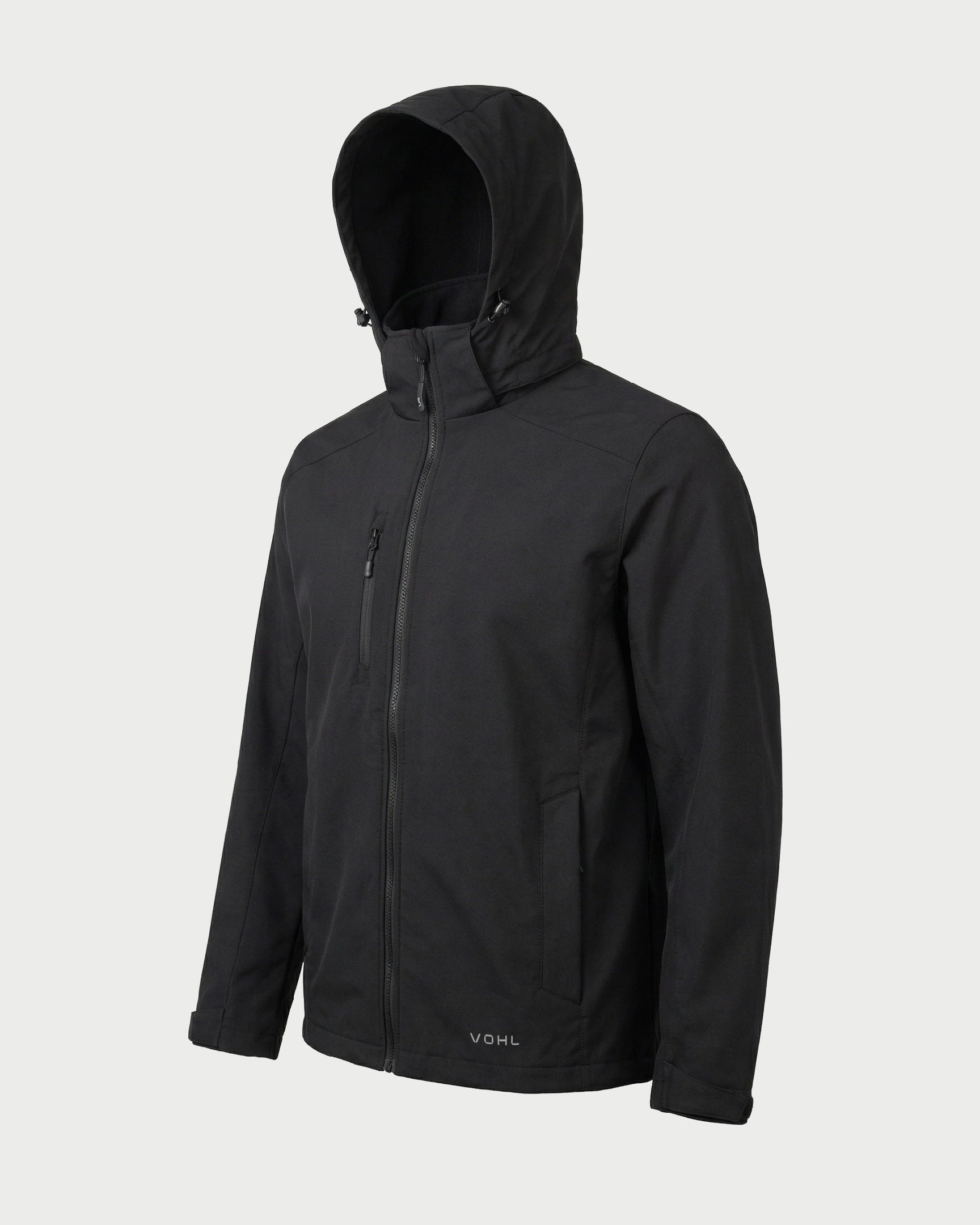 Vohl Lined Winter Jacket - Black - SKU WW-WJ-900, angled front view with hood, full zip closure, chest pocket and Cordura outer shell | color:black